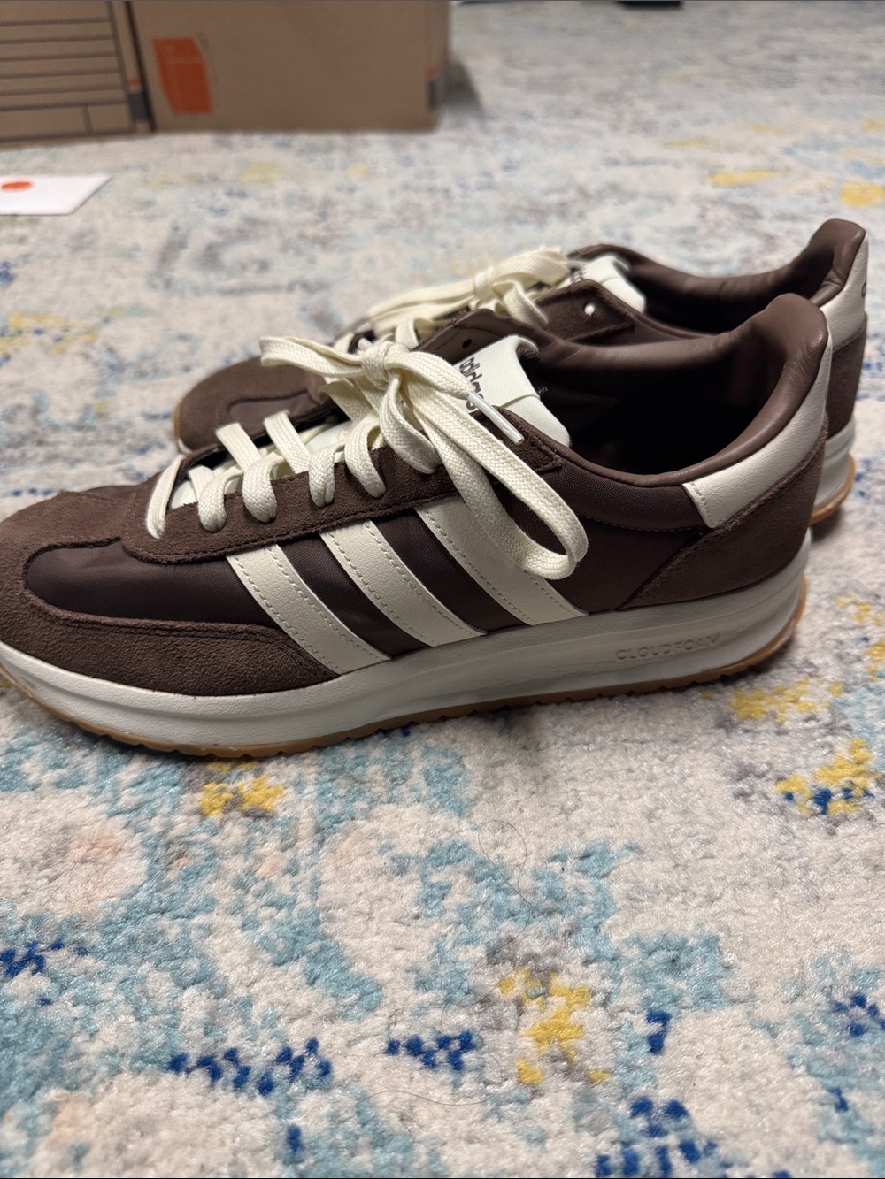 adidas Brown Suede Sneakers with cream Stripes - Picture 2 of 4